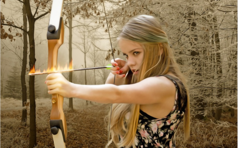 a lady aiming an arrow